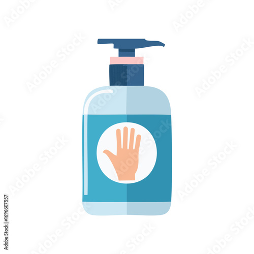 Hand sanitizer pump bottle with human hand icon hygiene and health awareness promotion