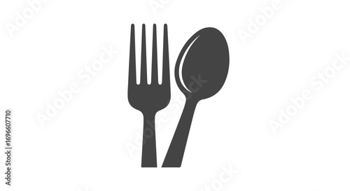 Monochrome Culinary Concept: An Isolated Fork and Spoon Symbolizing Food, Restaurants, and Eating Utensils