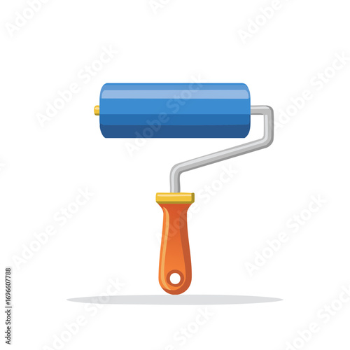 Blue paint roller with orange handle a cartoon vector illustration for home improvement projects
