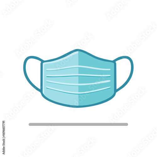 Close-up of a blue medical face mask with ear loops and pleats, isolated on white