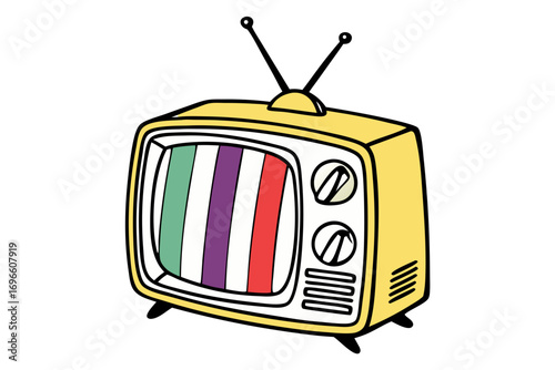 Retro Television Illustration with Color Bars and Yellow Housing for Nostalgic Media and Communication Design