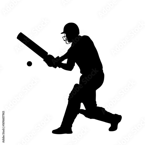 Cricket batsman hitting ball silhouette isolated on white background