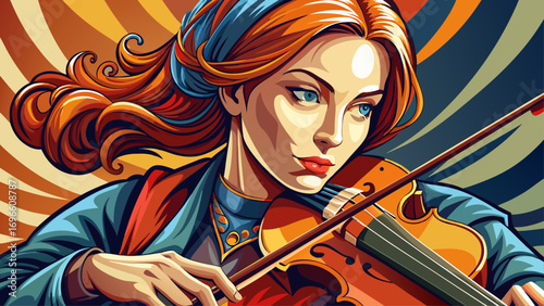 Close-up portrait of female violinist adjusting bow. Isolated background conveys beauty, music, and creativity.