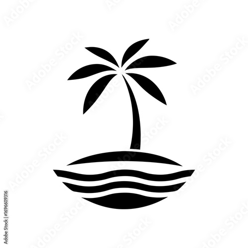 Tropical island with palm tree vector for vacation, summer tourism, or exotic beach travel related design applications