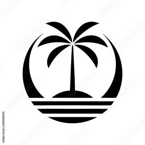Tropical island with palm tree vector for vacation, summer tourism, or exotic beach travel related design applications