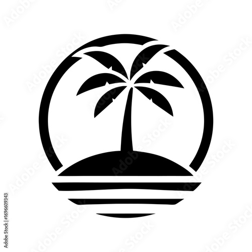 Tropical island with palm tree vector for vacation, summer tourism, or exotic beach travel related design applications