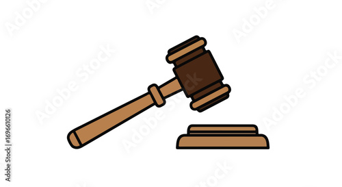 Cartoon gavel illustration signifying legal proceedings, justice, or courtroom decisions in a digital artwork style representation