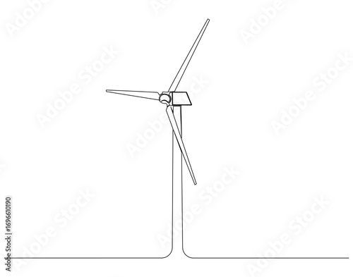 Wind turbine continuous line. Continuous one line drawing of windmill. Electric energy concept. Single line drawing