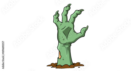Cartoon undead hand rising from grave halloween spooky illustration graphic design clip art scary vector on transparent background