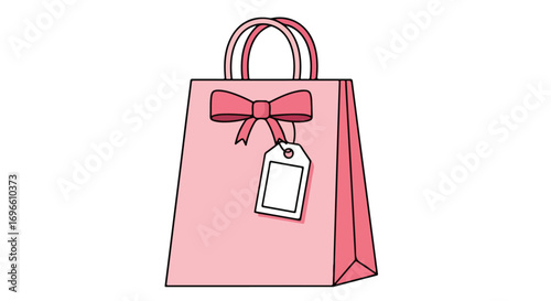 Elegant pink shopping bag adorned with a bow and a price tag illustration for retail graphics with girly design elements