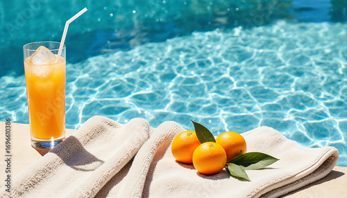 Poolside Orange Juice and Oranges