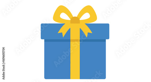 Stylized blue gift box with golden ribbon, a modern icon for celebration, and present sharing moments, evokes happiness and anticipation for any