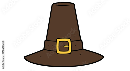 Pilgrim hat illustration, thanksgiving holiday, traditional costume, festive season, harvest time clip art on transparent background