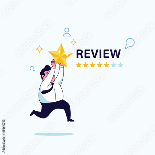 Customer feedback and evaluation process for assessing product or service satisfaction with a visual representation of excellent rating