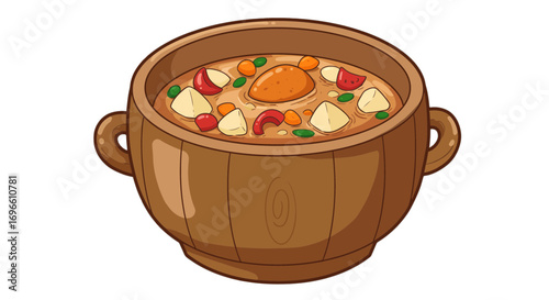 Delicious vegetable stew tasty food illustration culinary art bowl with handle yummy meal vector image on transparent background