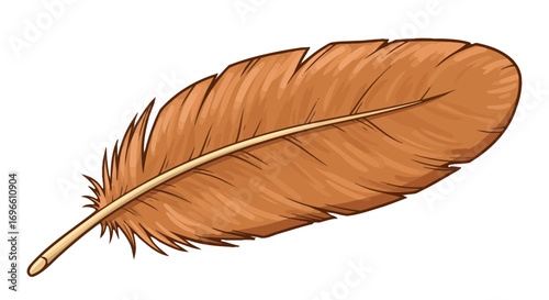 Isolated feather quill pen writing drawing light brown detailed illustration design element art graphic on transparent background