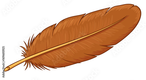 Isolated detailed quill pen feather illustration avian plume writing graphic design element on transparent background