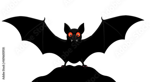 Spooky halloween bat flying creature with red eyes scary animal nocturnal vampire halloween illustration on transparent background