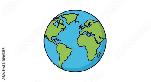Illustration of the Earth globe with continents outlined with vibrant colors representing geographical accuracy in a simplified drawing style