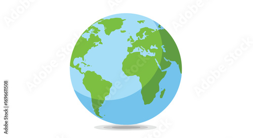 Illustrated global view showcasing continents and oceans in light blue and green color palette ideal for geography educational purpose