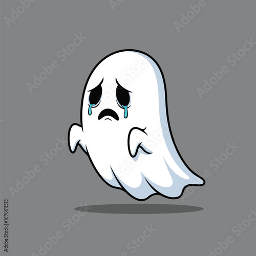 An adorable sad ghost floating with tears in its eyes a spooky but heartwarming character animation