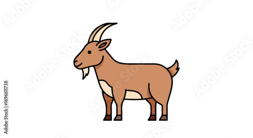 Cartoon goat illustration with simple shapes and outlines suitable for children's books or educational material