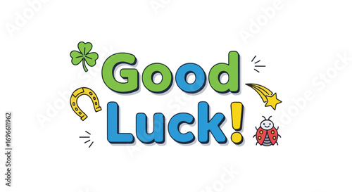 Festive Good Luck Symbols for Celebrations: Clover, Horseshoe, Ladybug, and Starry Wishes Image