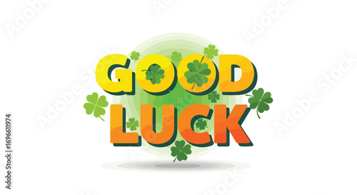 Festive good luck typography with shamrocks for St Patrick's Day celebration design element with fun and playful lettering