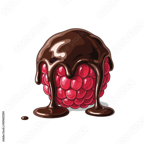 Delicious pixel art raspberry covered in rich dark chocolate drizzle perfect for dessert themes