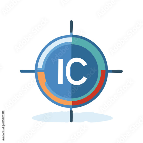 Initial Icon Target with Color Ring Segments and Aiming Crosshairs Graphic Symbol