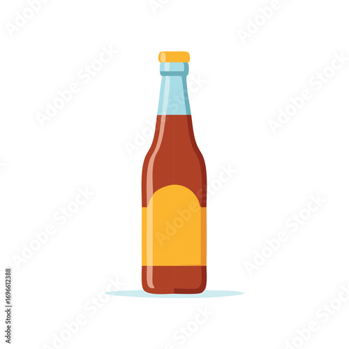 Brown Brew Refreshment Glass Container with Gold Label and Cap on a Bright Background