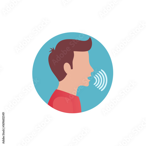 Man Talking with Sound Waves Illustration in Circular Design Element