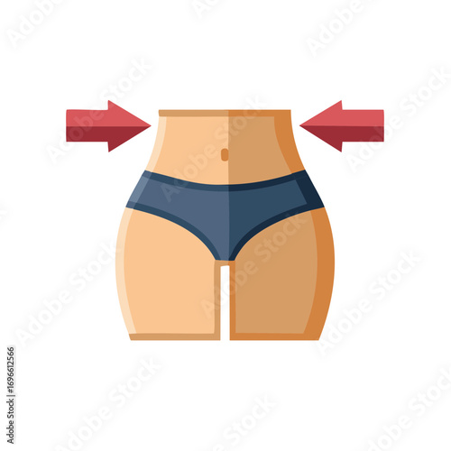 Stylized female waist with red arrows depicting weight loss, slimming, or body transformation