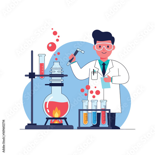 A dedicated scientist engaged in a fascinating chemical experiment in a modern laboratory setting