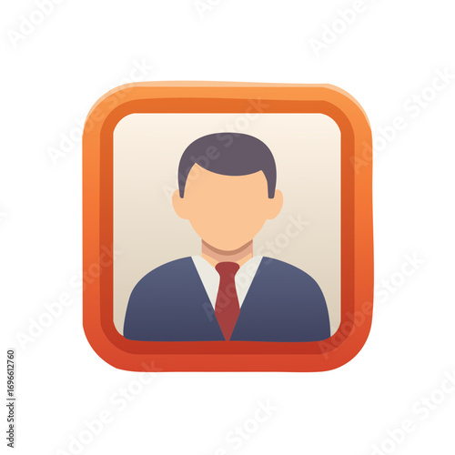 Stylized Male Avatar Icon in Suit and Tie with Orange Border
