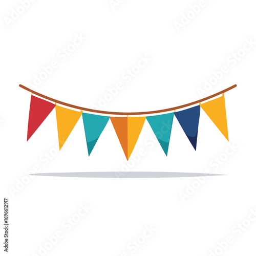 Colorful triangular party flags strung on a cord for celebration decoration