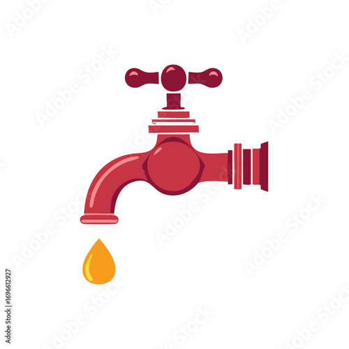 Crimson faucet with a water drop for sanitation and plumbing needs