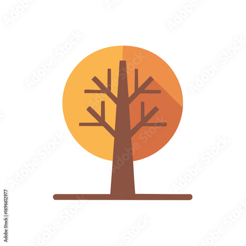 Stylized autumn tree with brown trunk and orange-yellow foliage in flat design