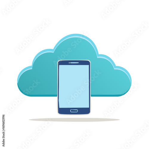 Cloud computing device. Smartphone and cloud illustration for file data storage, backup and sharing