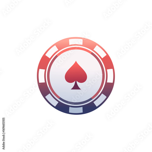 Casino Gambling Chip with Spade Suit Red and Blue Gradient for Poker Game