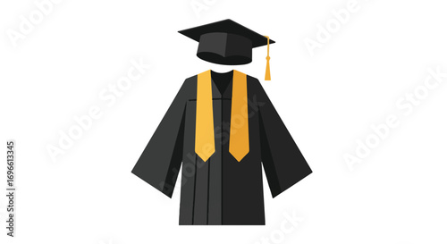 Simplified Illustration of a Graduation Gown with Cap and Yellow Stole for Academic Achievement Celebrations Infographic Style