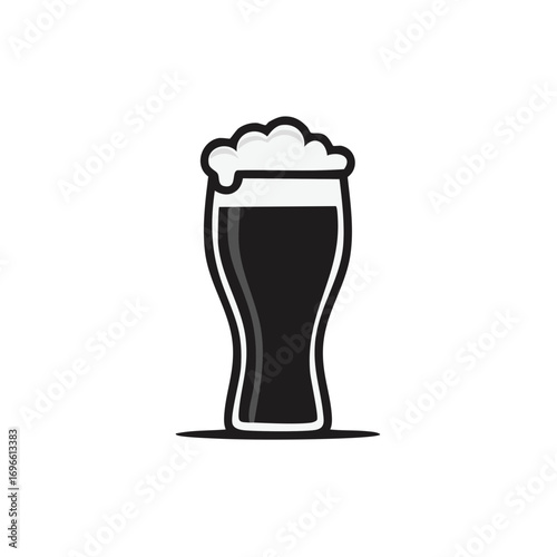 Beer glass illustration with foamy top, black and white design.