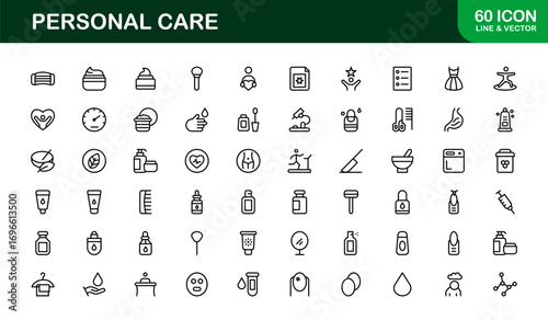 Linear personal care icons for modern wellness and lifestyle projects. Perfect for apps, presentations, and websites with clean, minimal, and premium self-care visuals.