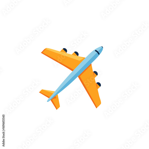 Bright orange and blue minimalist airplane icon symbolizing global travel and air transport.
