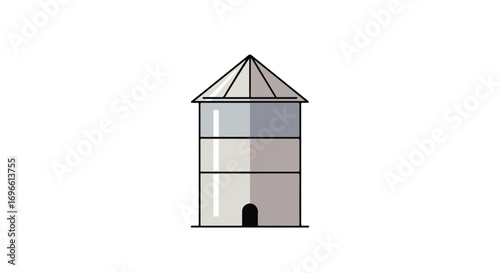 Minimalist Illustration of a traditional silos structure with a conical roof and simple geometric design ideal for educational or agricultural themes
