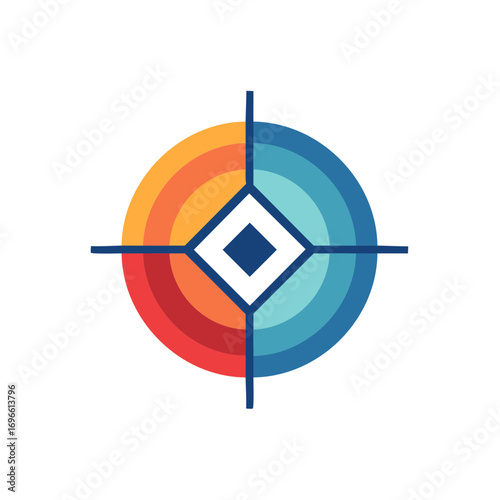 Colorful abstract logo design featuring circles, diamond and crosshairs.