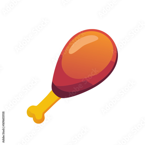 Illustration of a crispy chicken leg with a yellow bone, isolated over white