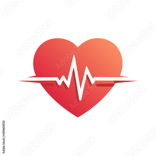Red Heart Icon with Pulse Line for Healthcare and Medical Illustrations