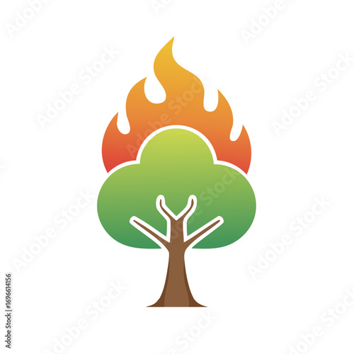 Tree engulfed in flames Concept with gradient Vector illustration