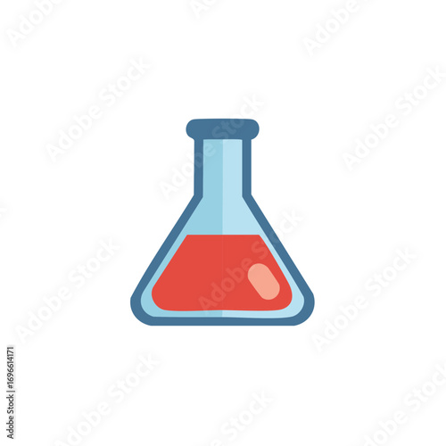 Cartoon Erlenmeyer flask filled with red liquid and a single bubble